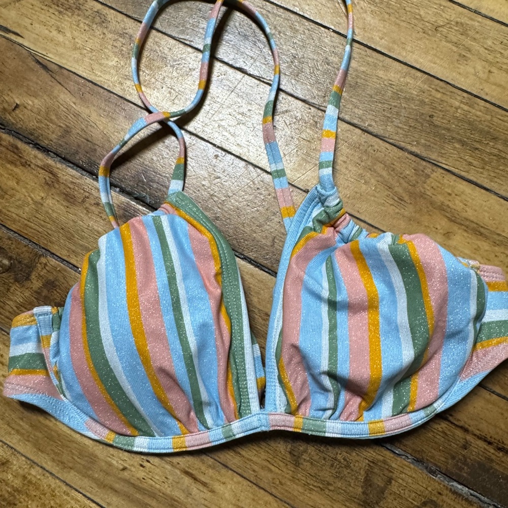 wild fable Multicolor Striped Bikini Top - Blue, Pink, Green, Yellow